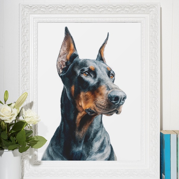 Watercolor Black Doberman Dog Portrait Wall Art Print Poster Unframed - Picture 6 of 6
